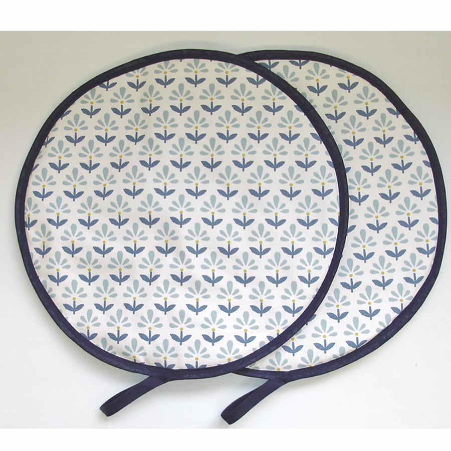 Blue Aga Hob Lid Mats Pads Hats Covers Surface Saver Pair of Duck Egg Navy Ochre