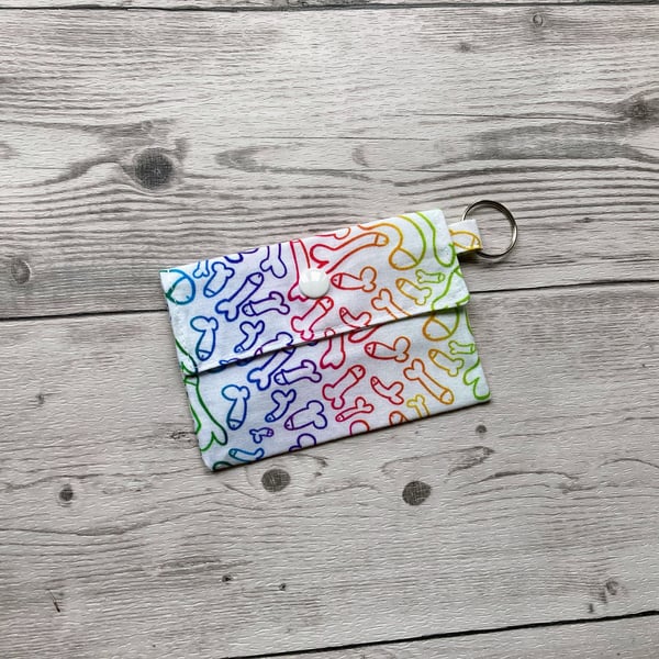 Fun willy themed fabric card holder pouch. Loyalty, credit cards purse keyring. 