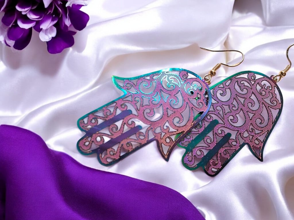 Large Hamsa hand earrings, protective jewellery, spiritual jewellery, steel jewe