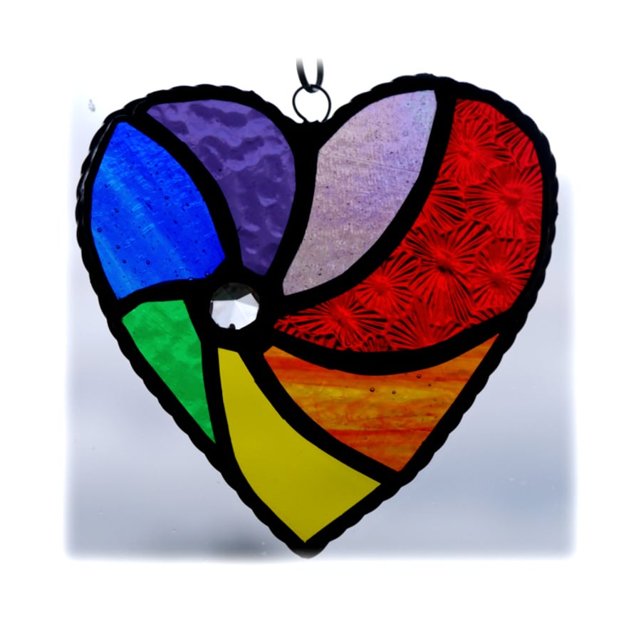 Rainbow Swirl Heart Stained Glass Suncatcher 002