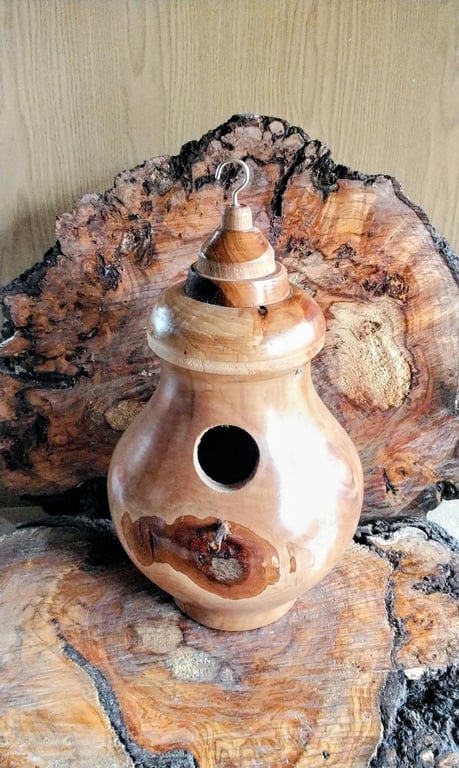 Handturned Bird Nest box large. Natural wood finish. item no 1001.