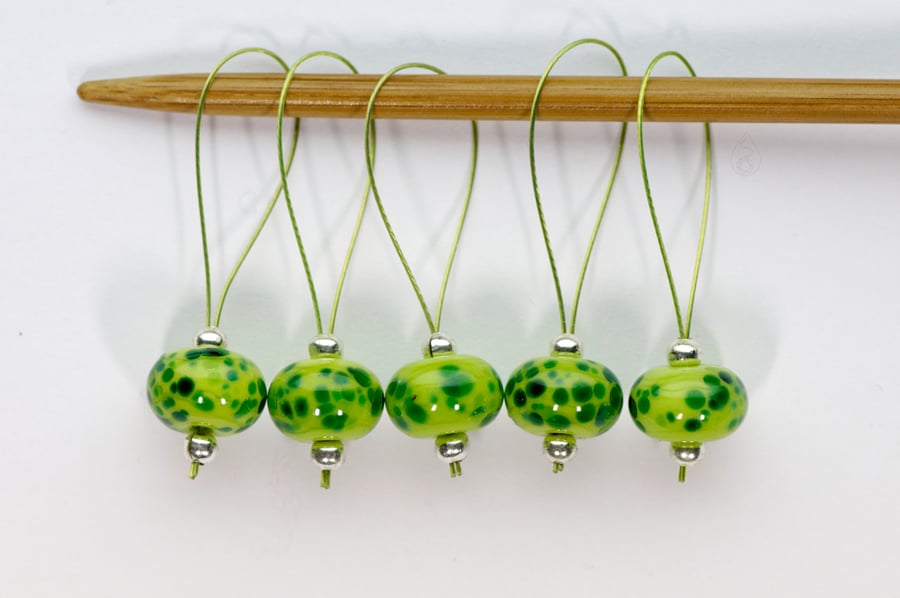 Lampwork Stitch Markers - Green Machine