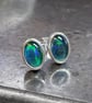 Opal and silver oval stud earrings