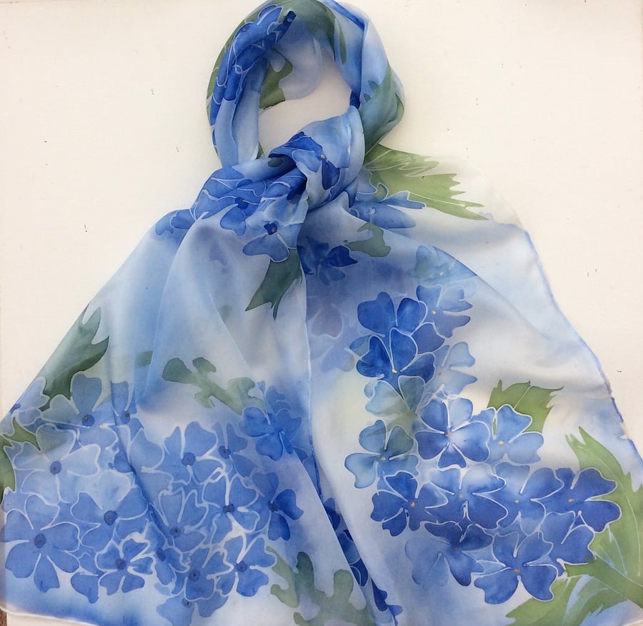Delphiniums hand painted silk scarf