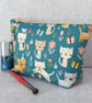 Make up bag, zipped pouch, cats