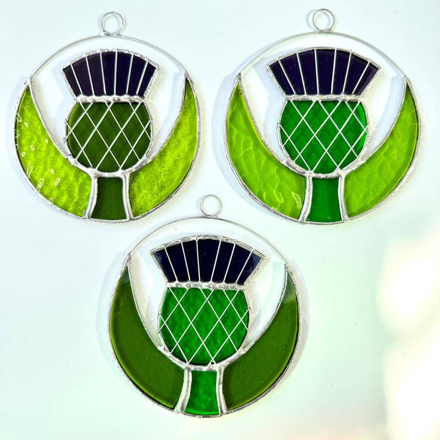 Stained Glass Scottish Thistle Suncatcher - Handmade Window Decoration 