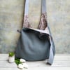 Blue-Grey Linen Shoulder Hobo Bag