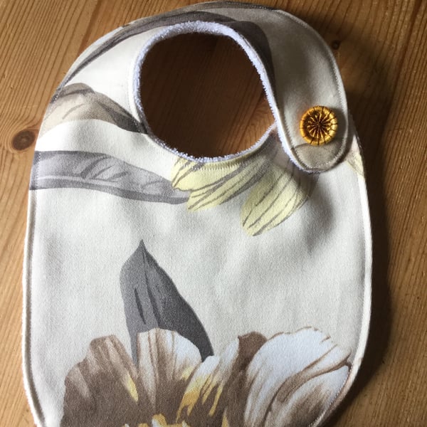 Dorset Button Trimmed Bib, Yellow and Taupe Floral  B4
