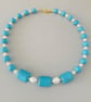 Handmade Blue Stone & Freshwater Pearl Necklace