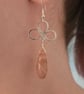 Peach Moonstone Wire Wrapped Teardrop Dangle Earrings, Sterling Silver Hooks - Image 3