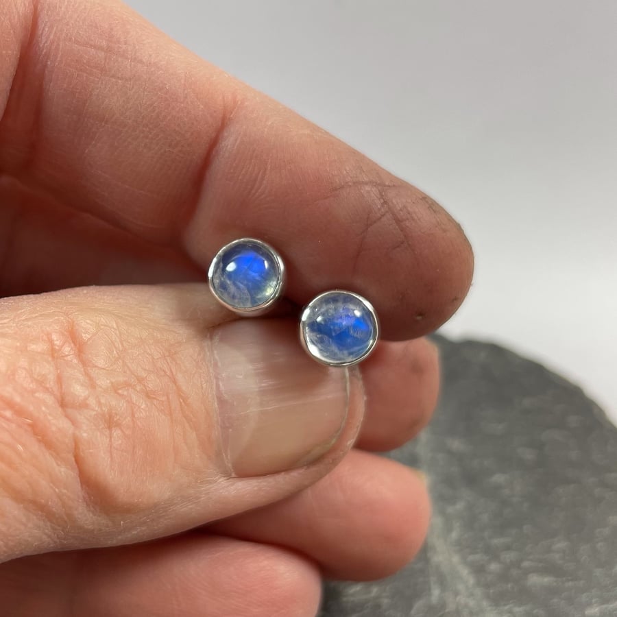  Moonstone stud earrings sterling silver , gemstone studs 