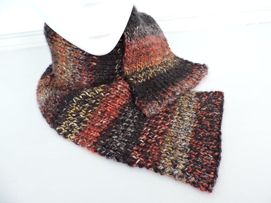  Chunky Knit Scarf in Black Copper and Saffron 