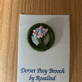 Dorset Posy Brooch, Dark Green with Pastel Flowers, P16