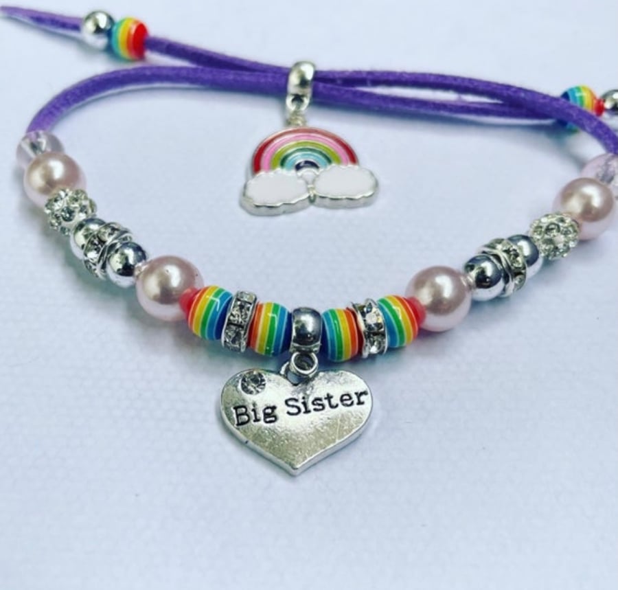 Purple suede effect adjustable big sister bracelet 