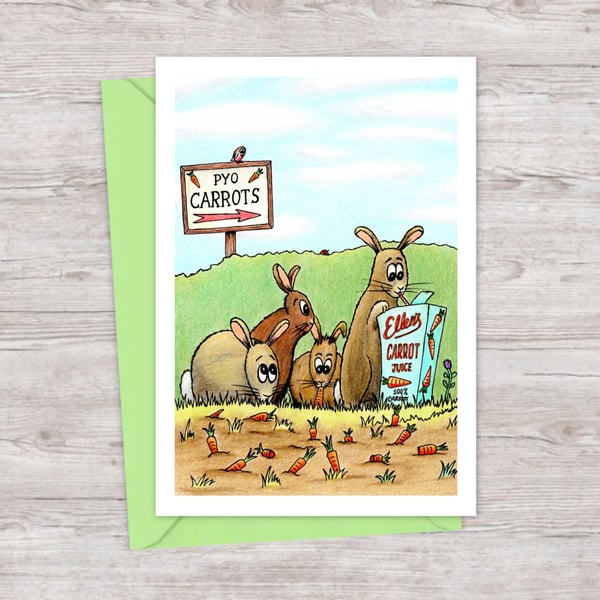 Whimsical Rabbit Greeting Card: Hand-Drawn Cute Bunnies (224)