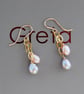 Grey & Peach Pearl Duo Dangly Earrings on Gold Filled Ear Wires
