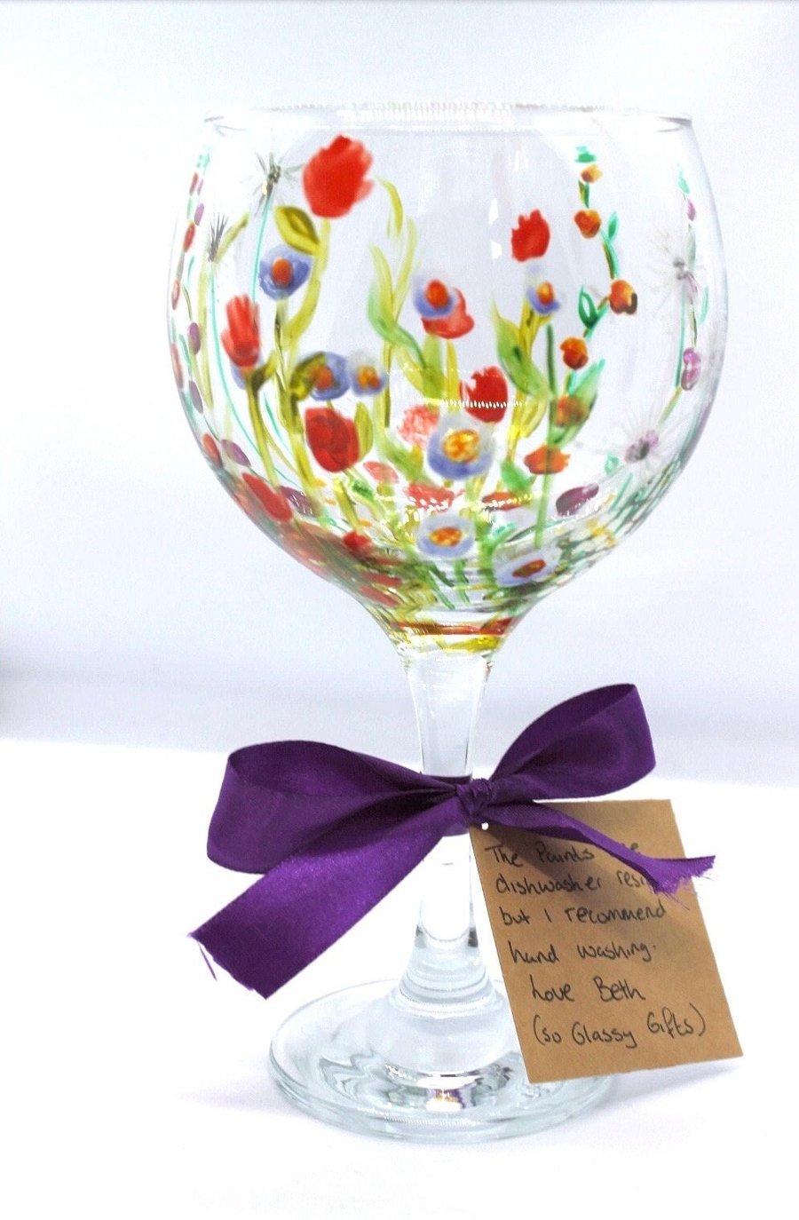 Wildflowers Gin Glass Hand Painted Gin Glass Bright Colourful Gin Glass