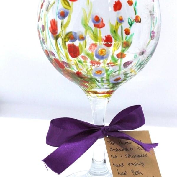 Wildflowers Gin Glass Hand Painted Gin Glass Bright Colourful Gin Glass