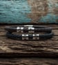 Men's Personalised Leather Bracelet with Two Hand Stamped Rings - Free Delivery - Image 1
