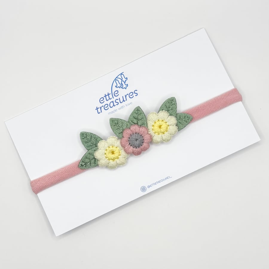 Vintage style flower fairy pink headband