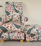 Fryetts Peacocks Teal Fabric Adult Chair & Footstool Pink Armchair Birds Accent - Image 2