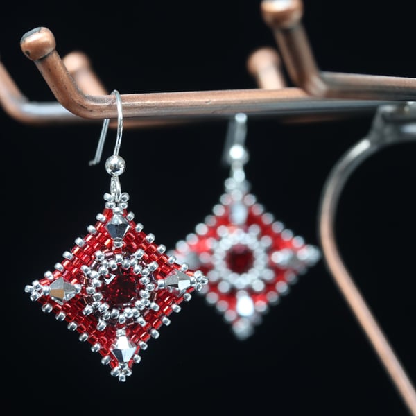 Kite Earrings in Red and Silver