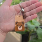 Hand-Painted Teddy Bear Wooden Keyring With Tassel Cute Handmade Bear Bag Charm