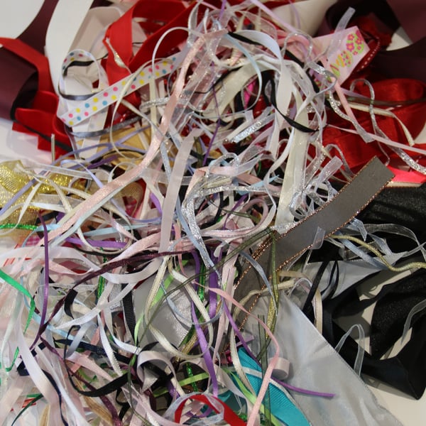 Bundle of mixed ribbons, inc velvet, grosgrain, satin, various colours, widths