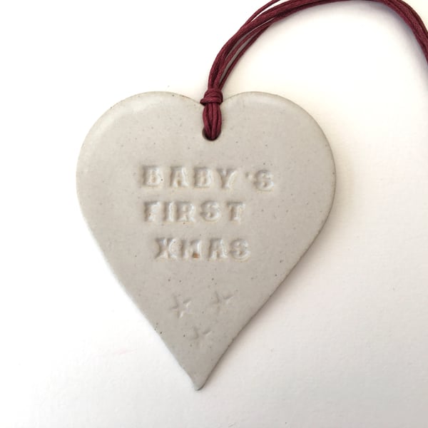  Ceramic heart Baby's First xmas Loveheart hanger, ceramic lovehearts