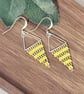 Bright yellow and pale gold beadwork triangle earrings - Image 3