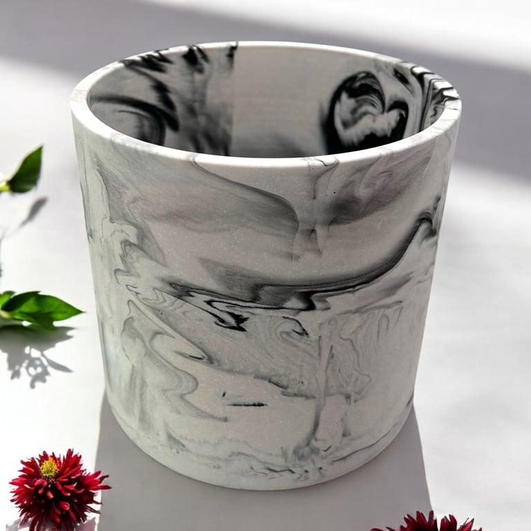  Extra Large White and Black Marble Effect Plant Pot XLPP1