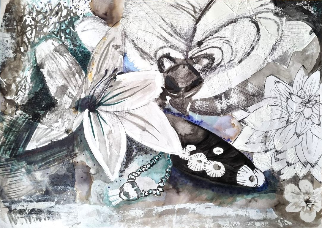 Still life on paper. (Framed, 50cm x 70cm)