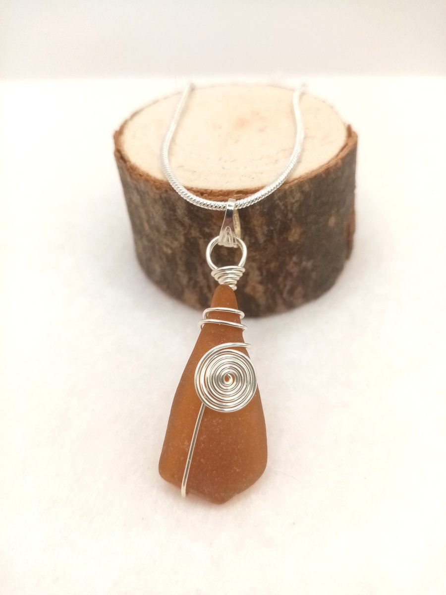 Wire Wrapped Sea Glass Necklace, Sea Glass, Gifts for her, Free Postage