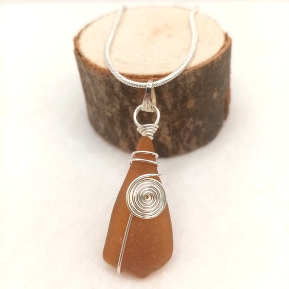 Wire Wrapped Sea Glass Necklace, Sea Glass, Gifts for her, Free Postage