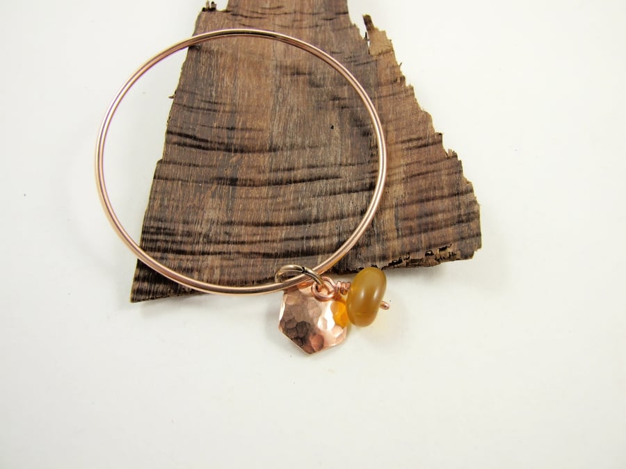 Bronze  Bangle with Honey Opal and Hexagon Honeycomb Charm