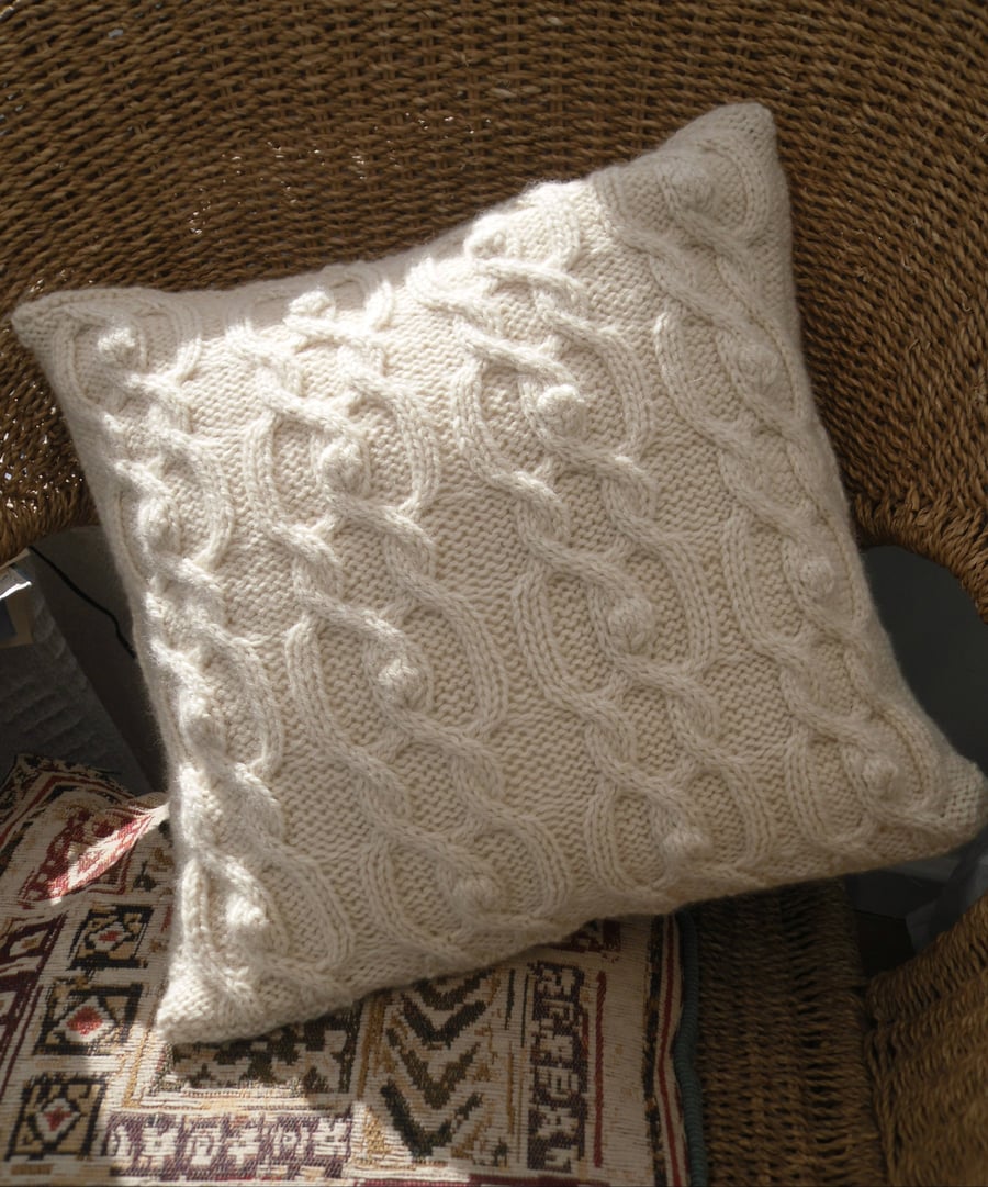 Pillow throw 14" x 14". Cable knitted cushion cover 