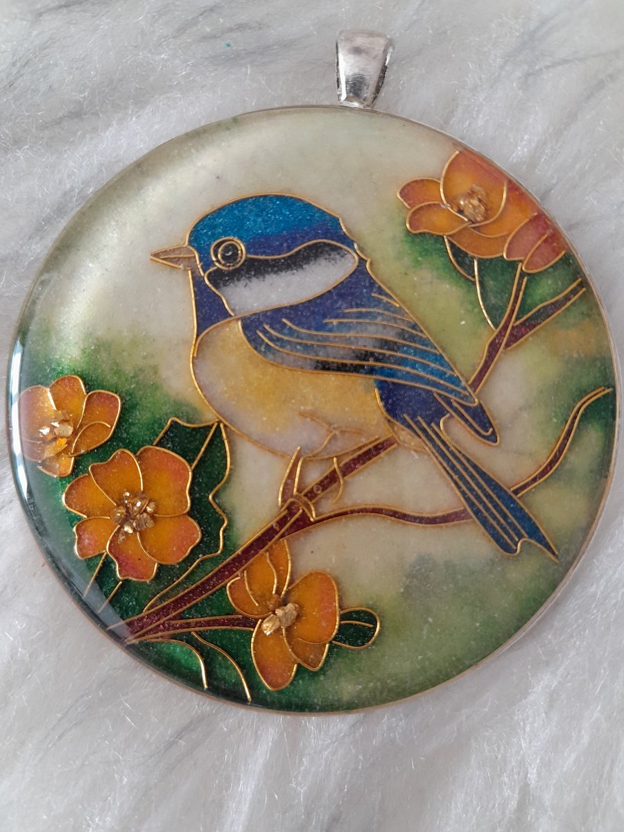 Blue Tit pendant. Cloisonne Style
