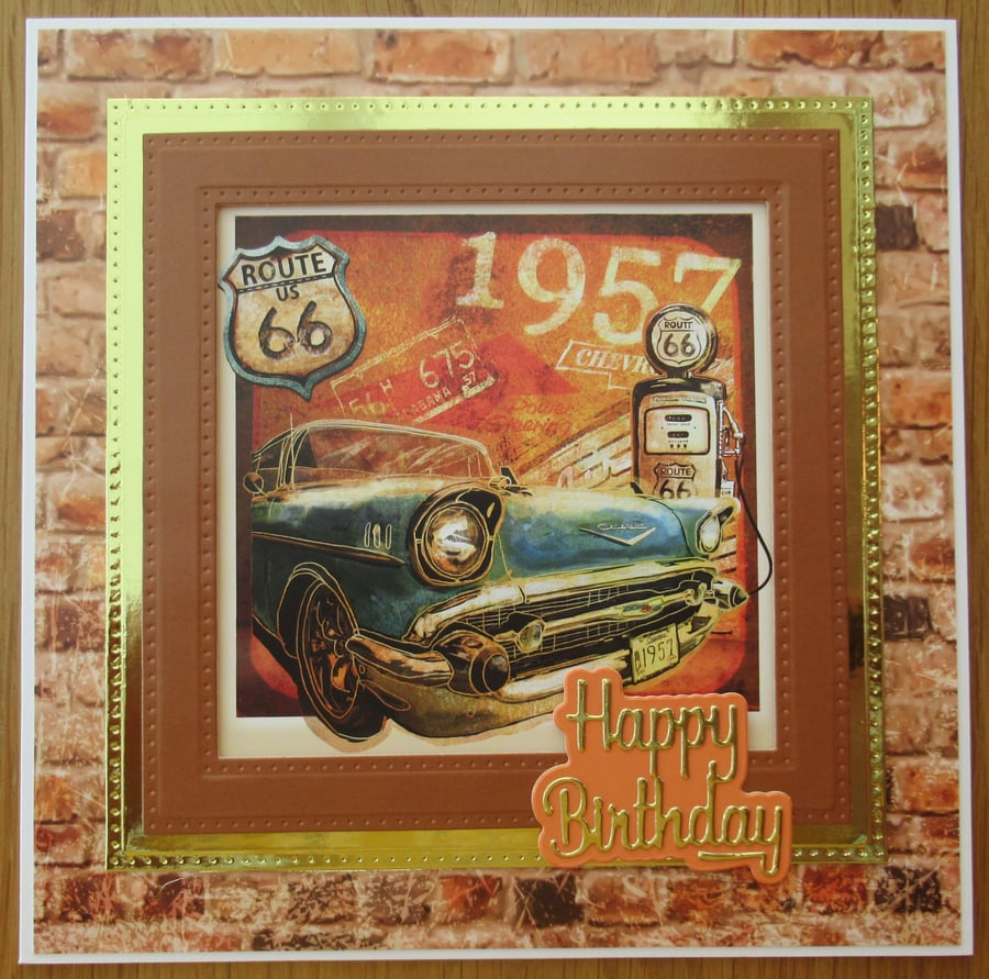 Vintage American Car - 8x8" Birthday Card