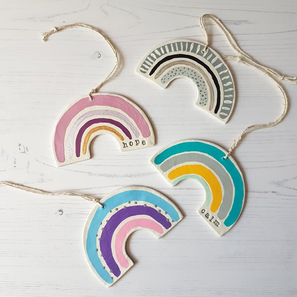 Rainbow Hand painted hanging decoration, one supplied, choose your style