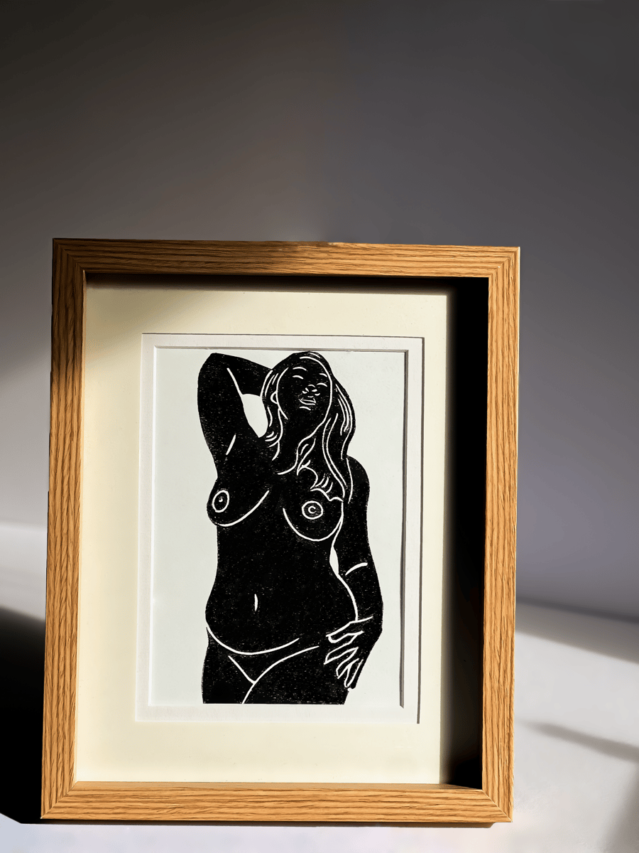Embrace Those Curves Lino Print of a Curvy Woman