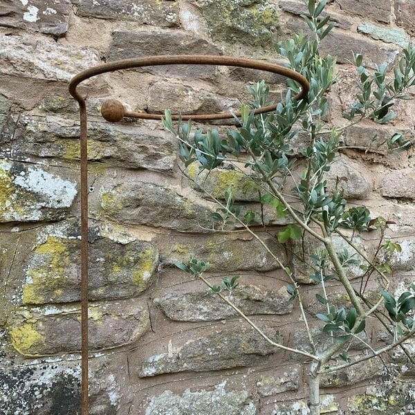 Large Wrap Around Plant Support 1.2m, Rusty Rustic Metal Garden Circle Hoop