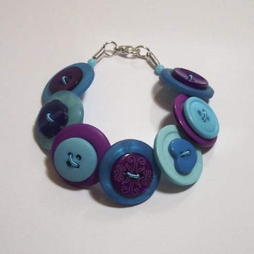 Purple, Teal and Aqua button bracelet