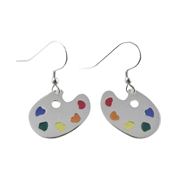 Painter's palette drop earrings handmade from sterling silver