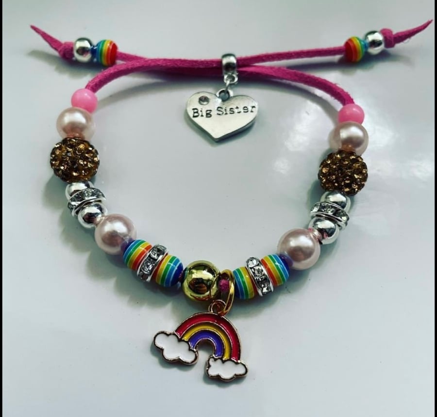 Big sister rainbow bracelet adult and kids sizes 