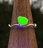 RARE UV Sea Glass and Sterling Silver Wavy Ring- Size R - 1367