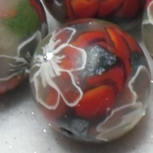 Art Beads - Poppies WIth Swarovski Crystals x 4