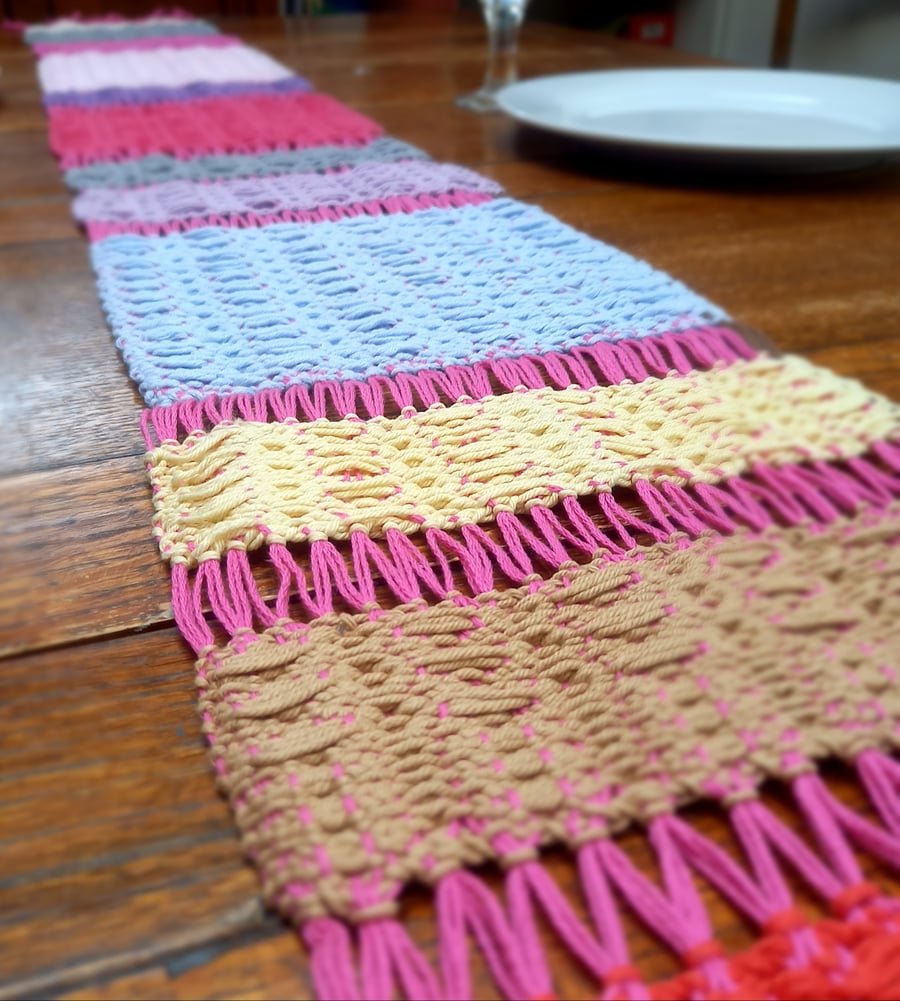 Flowers and Ladders Handwoven Cotton Table Runner