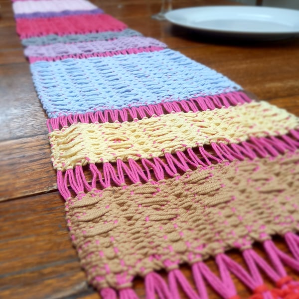Flowers and Ladders Handwoven Cotton Table Runner
