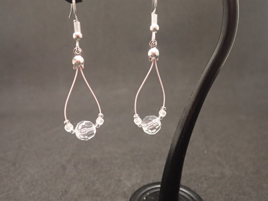 Clear and Frosted Beaded Earrings for Pierced Ears