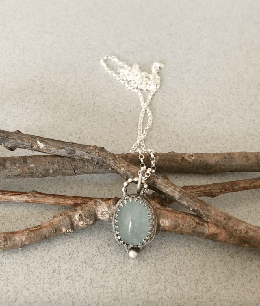 Aquamarine Pendant Necklace - Silver Necklace - Artisan Necklace